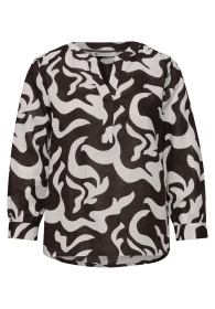 SOL_Splitneck tunic blouse AOP, espresso brown