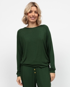 Olivgrünes, lässiges Pyjamaoberteil aus Jersey für Damen