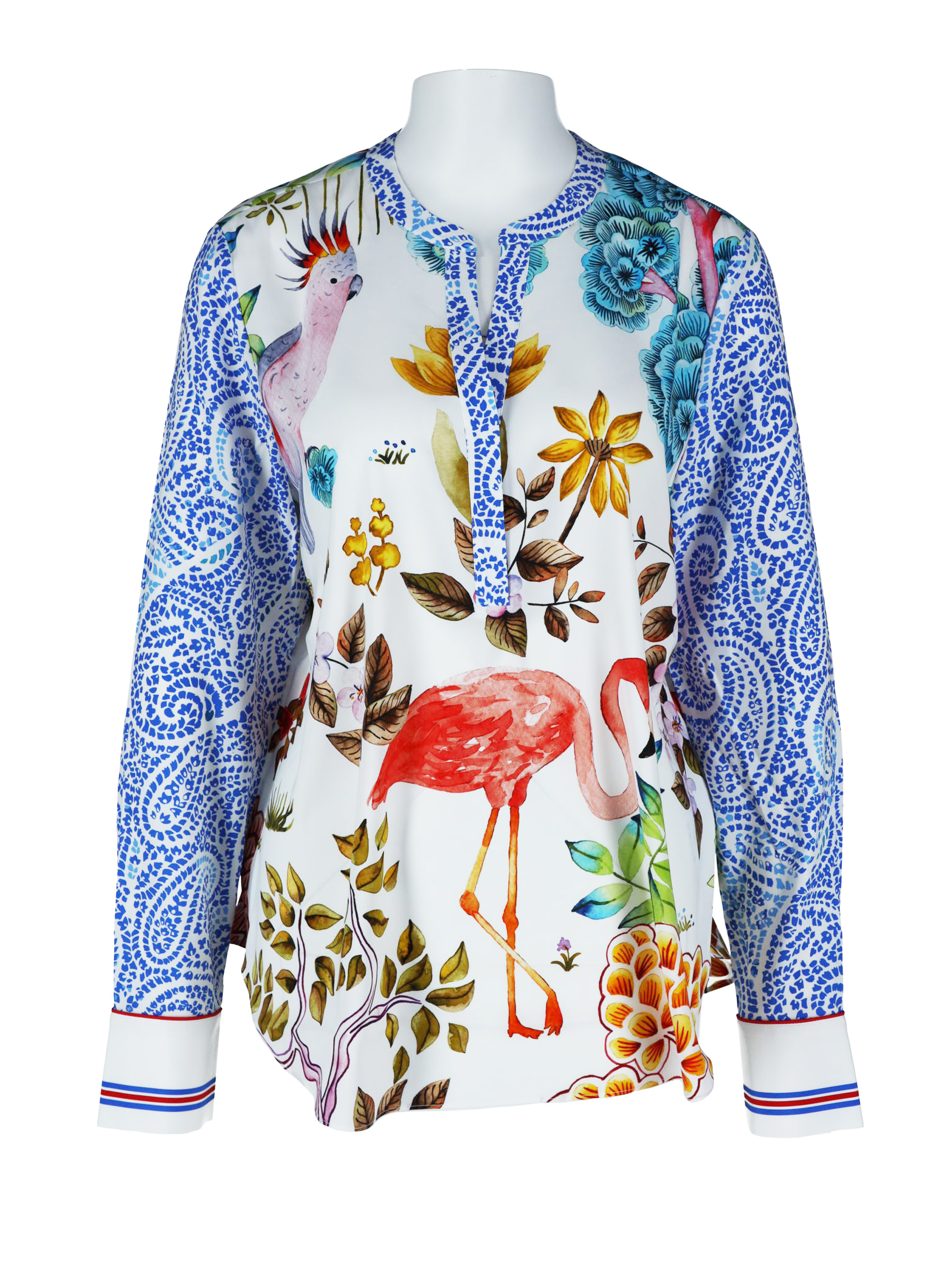 Herzens Bluse Flamingo Blumen blau