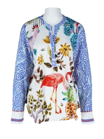 Herzens Bluse Flamingo Blumen blau