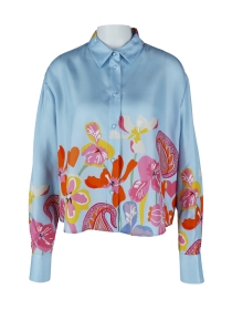Herzens Hemdkragenbluse Blumen blau