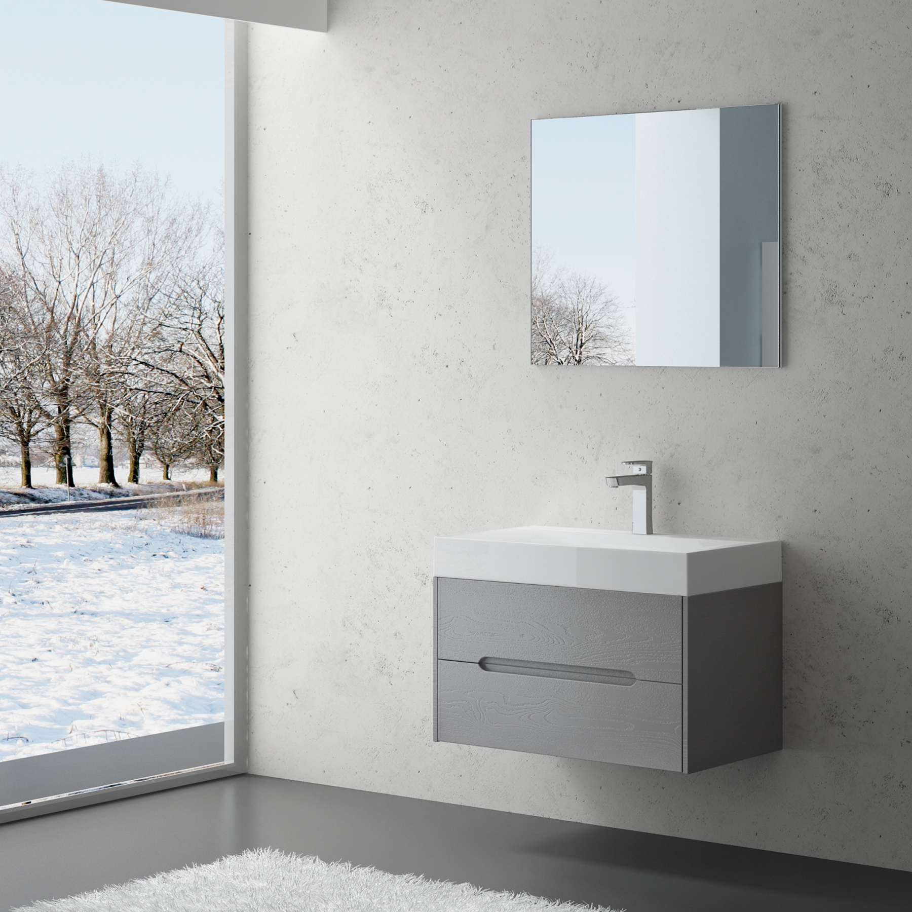 Badezimmermöbel Waschbecken Holz-Texturen Griffloses Badmöbel-Set mit