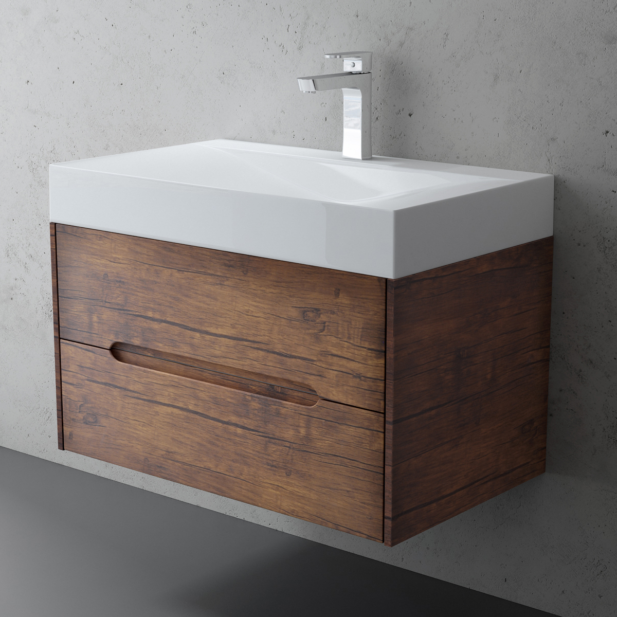 Badezimmermöbel Waschbecken Holz-Texturen Griffloses Badmöbel-Set mit