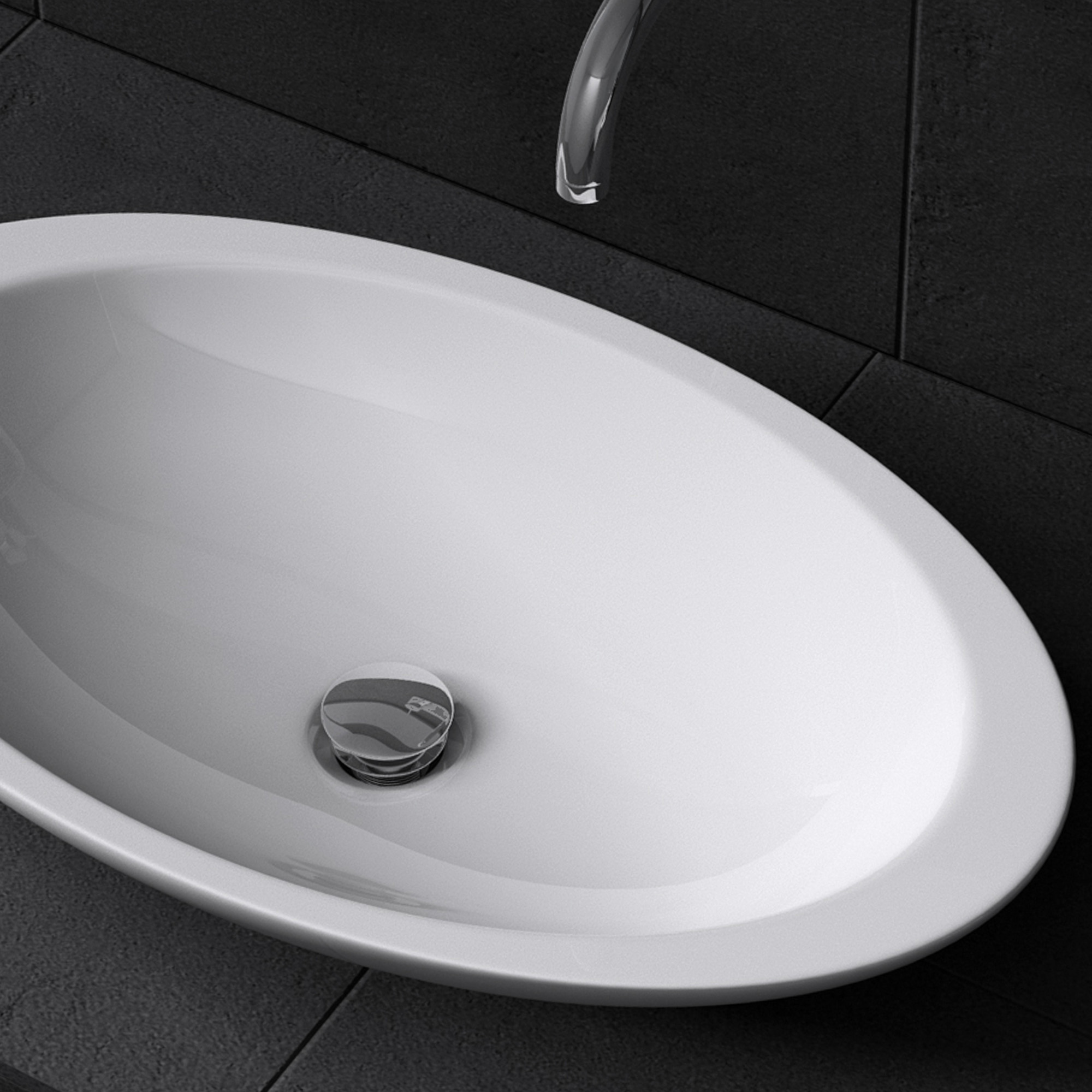 Mineralguss Waschbecken Weiß glänzend Aufsatzwaschbecken Waschtisch