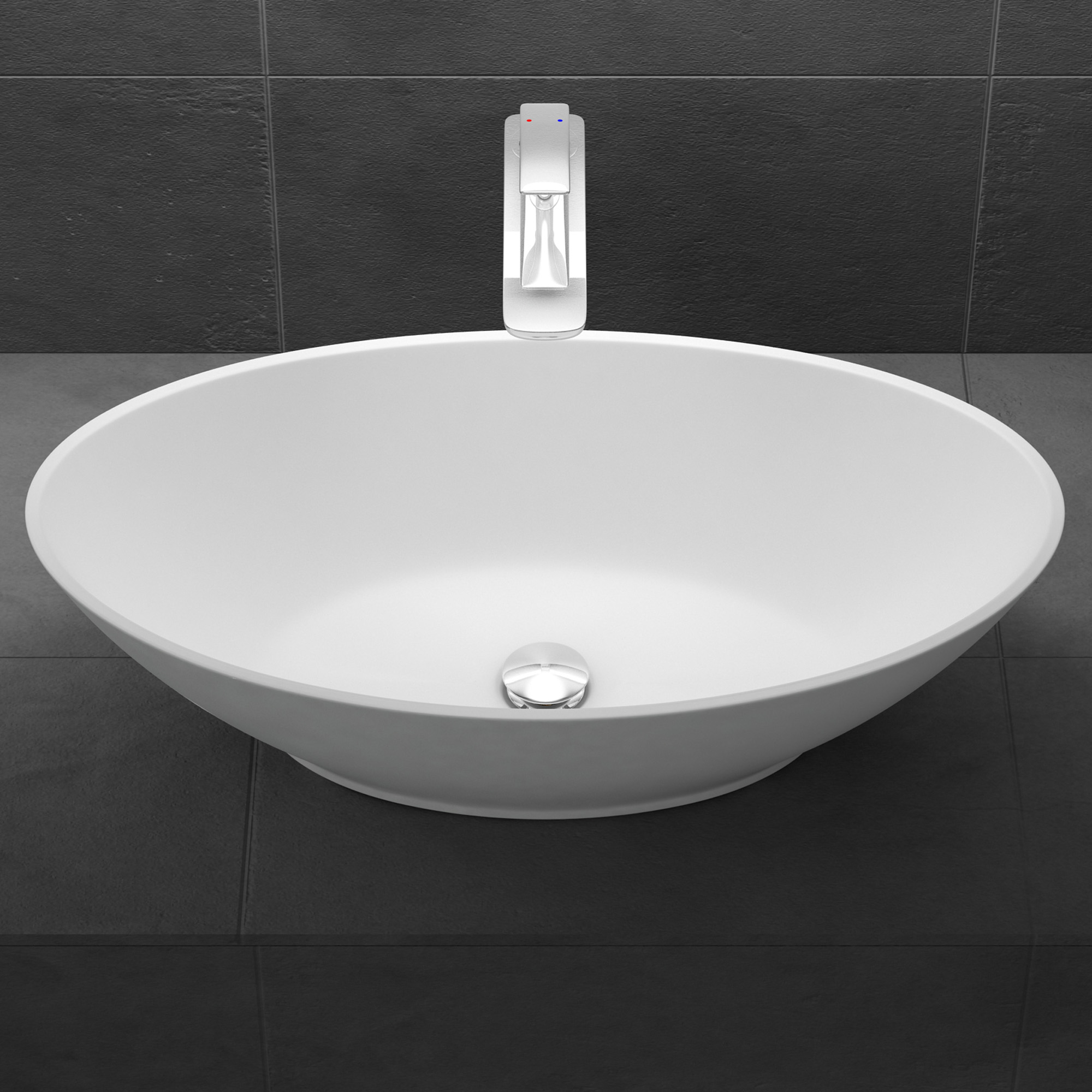 Mineralguss Oval Waschbecken Aufsatzwaschbecken Waschtisch Gussmarmor