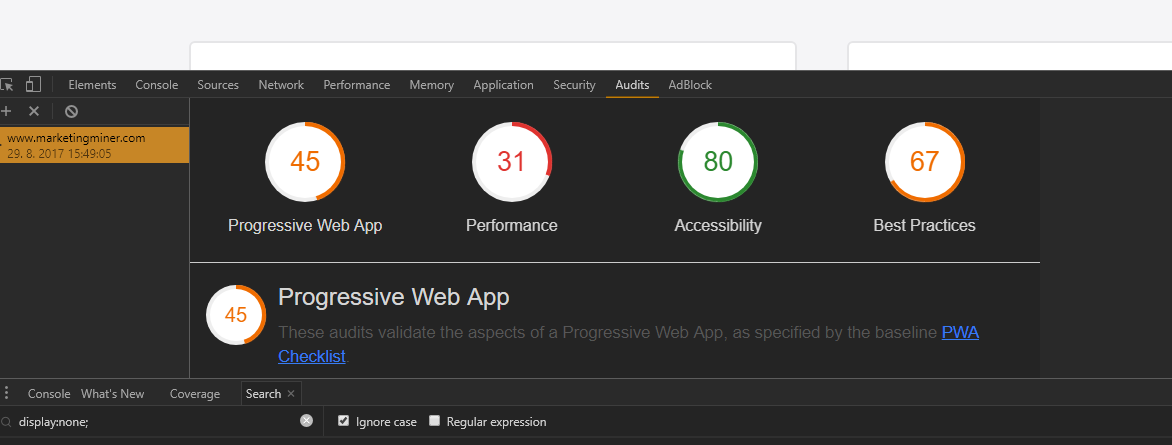 Result of page speed analysis