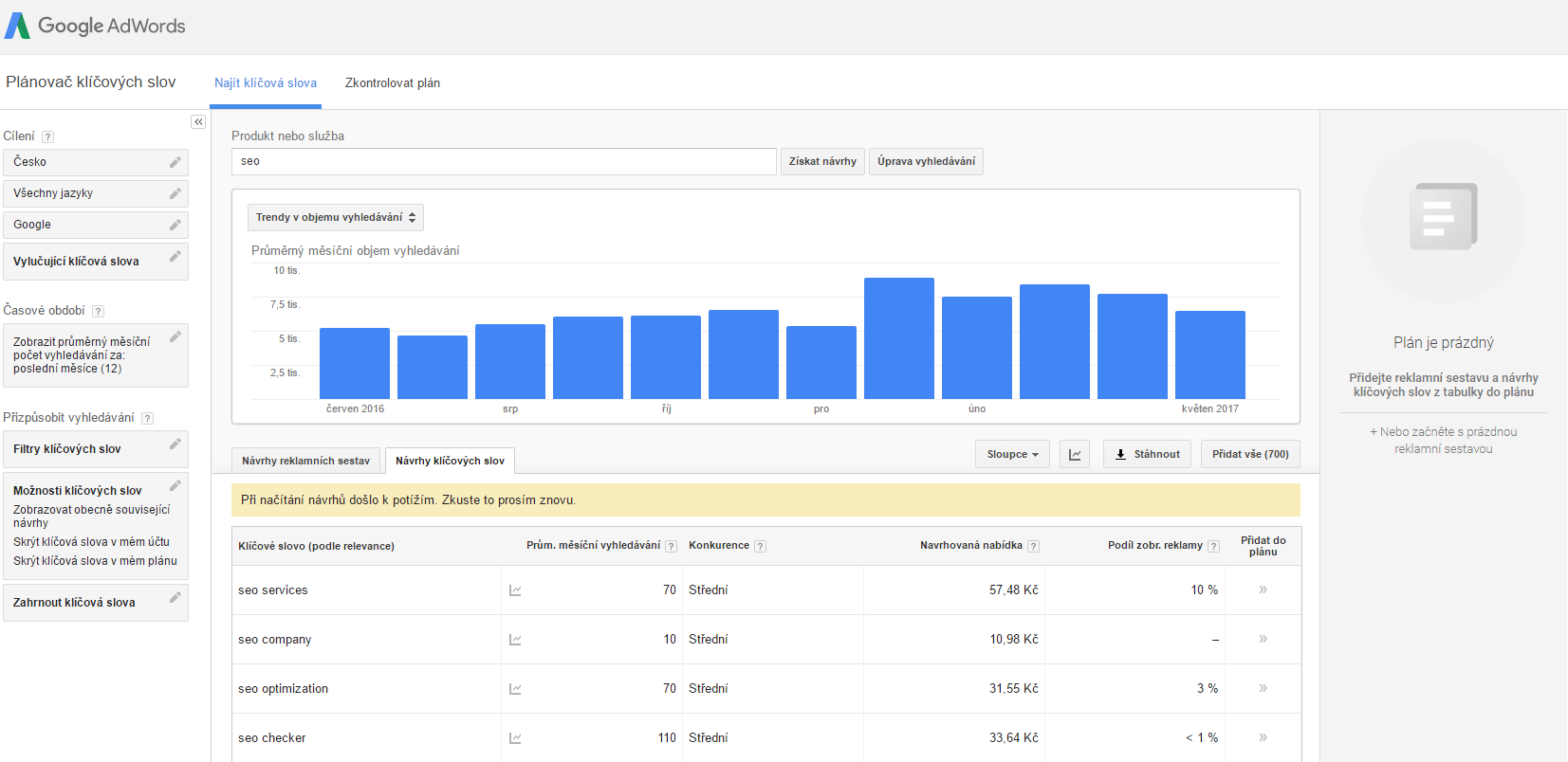 Ukážka navrhnutých dotazov pre fráui SEO nástroja Google Keyword Planner Ukážka navrhnutých dotazov pre frázu SEO nástroja Google Keyword Planner