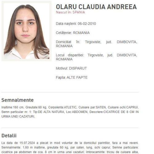 Telefoanele din Târgoviște au sunat din cauza dispariției unei minore