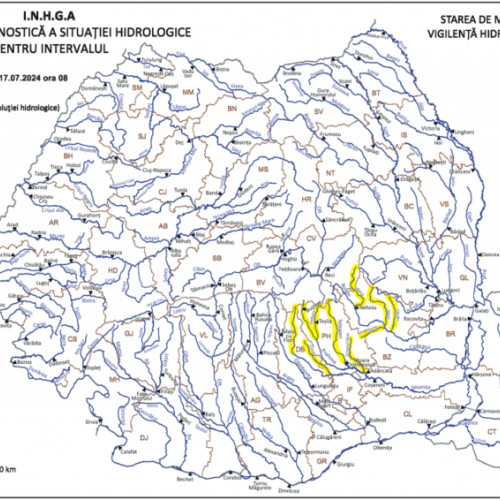Institutul Național de Hidrologie anunță cod galben de viituri în mai multe județe