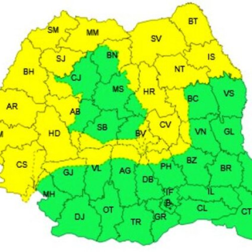 Meteo: Cod galben de instabilitate atmosferică pentru mai multe județe din țară