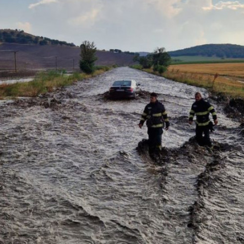 Viitură în județul Tulcea: 12 autoturisme și un microbuz surprinse în zona localității Horia