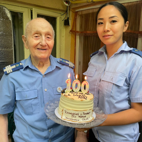 Aniversarea unui veteran de 100 de ani în rândul jandarmilor din Galați