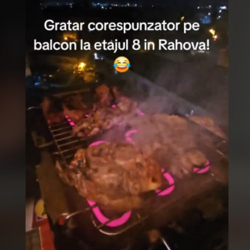 Un bărbat din București gătește la grătar electric pe pervazul geamului