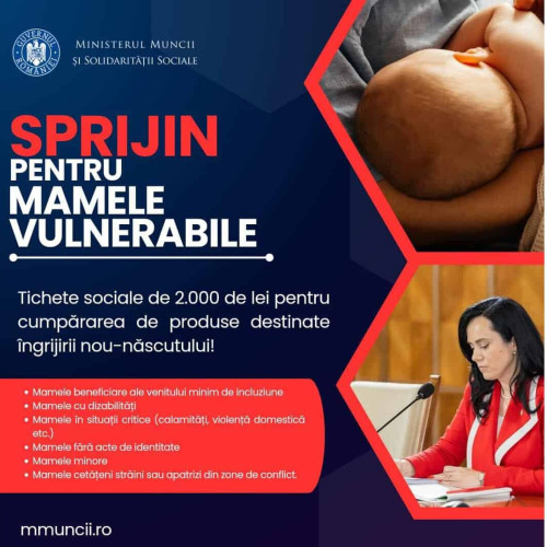 Mamele vulnerabile pot solicita tichete sociale de 2.000 de lei