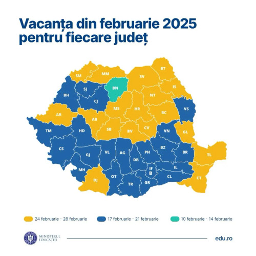 Harta vacanței din februarie 2025, disponibilă pentru fiecare județ