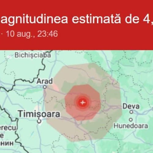 Seism cu magnitudinea de 4,4 în apropiere de Arad, resimțit în mai multe orașe