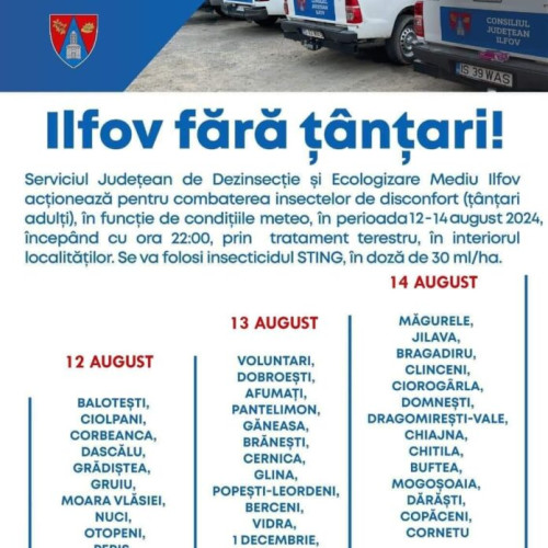 Continuarea campaniei "Ilfov fără țânțari" în acest weekend