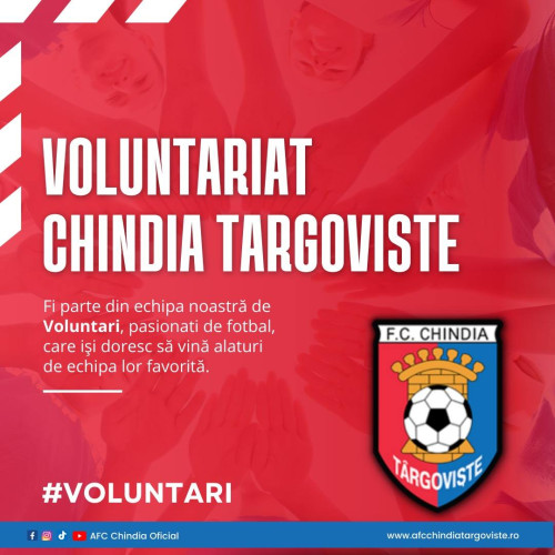 Înscrierile pentru Programul de Voluntariat 2024-2025 al clubului Chindia Târgoviște sunt deschise