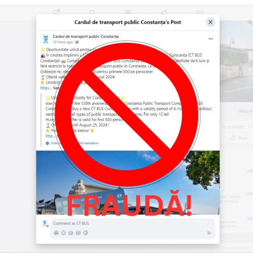 Alertă privind o pagină falsă de Facebook "Cardul de transport public Constanța"
