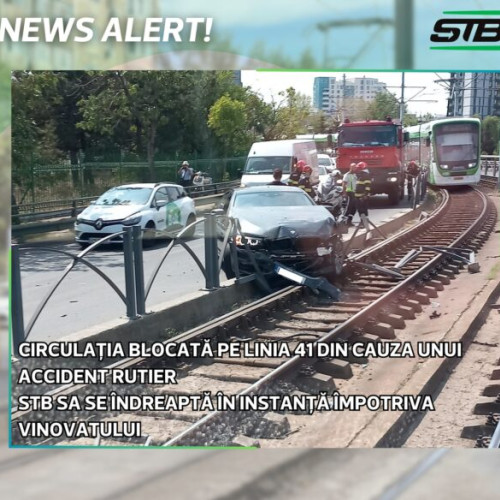 Circulația tramvaielor pe linia 41, blocată din cauza unui accident auto