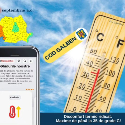 Cod galben de caniculă emis pentru județul Giurgiu