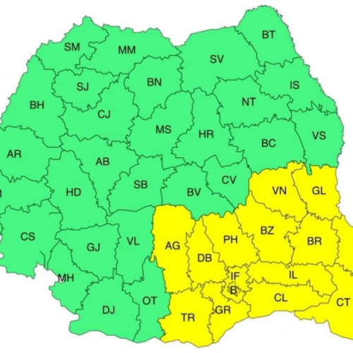 Avertizare Cod galben de ploi și vijelii în sudul și sud-estul țării