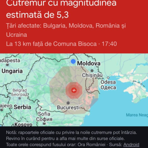 Cutremur de 5,5 grade pe scara Richter resimțit în București