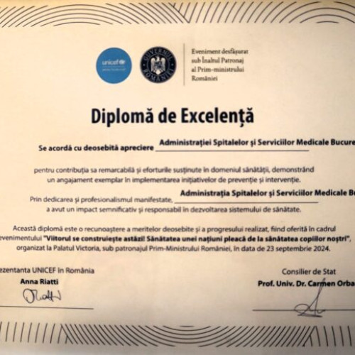 ASSMB primește diploma de excelență de la UNICEF pentru contribuții în domeniul sănătății