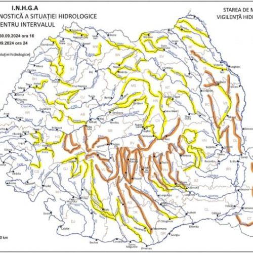 Avertizare hidrologică pentru mai multe bazine hidrografice din România