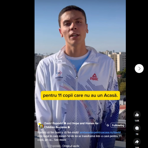 David Popovici donează echipamentul de la Jocurile Olimpice pentru o cauză umanitară