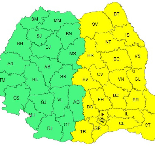 Atentionare Cod galben de averse emisă de ANM