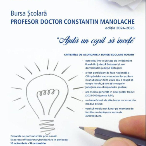 Rotary Club Botoșani lansează bursa în memoria profesorului doctor Constantin Manolache