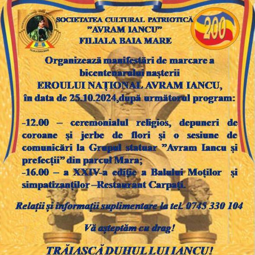 Manifestări dedicate bicentenarului nașterii Eroului Național Avram Iancu la Baia Mare