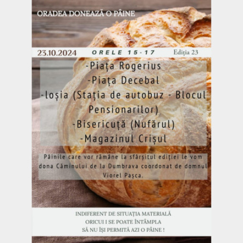 Eveniment caritabil &quot;Oradea donează o pâine&quot; pe 23 octombrie