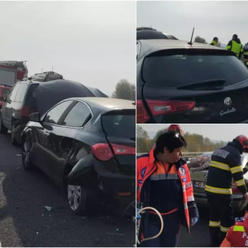 Accident pe Autostrada A1: O femeie ranita in urma unei coliziuni cu patru masini