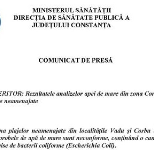 Apa din plajele Corbu și Vadu, neconformă din cauza bacteriilor coliforme