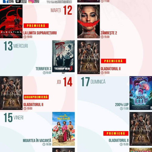 Programul proiecțiilor la Cinema Independența, în perioada 11-17 noiembrie 2024