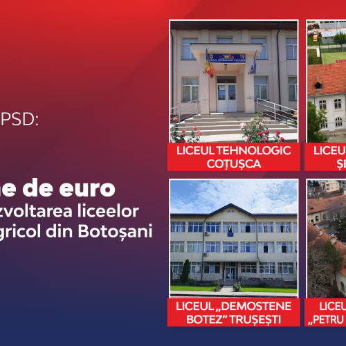 Finanțări de peste 2,7 milioane de euro pentru liceele agricole din Botoșani