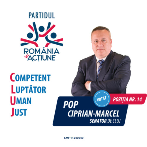 Profesorul Ciprian Marcel Pop, candidatul Partidului România în Acțiune pentru Senat, își propune să aducă o schimbare în politica clujeană