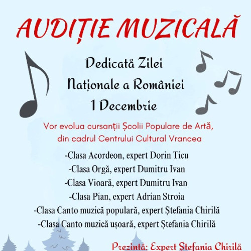 Eveniment artistic dedicat Zilei Naționale a României la Consiliul Județean Vrancea