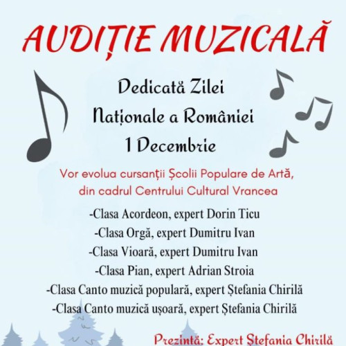 Eveniment artistic dedicat Zilei Naționale a României la Centrul Cultural Vrancea