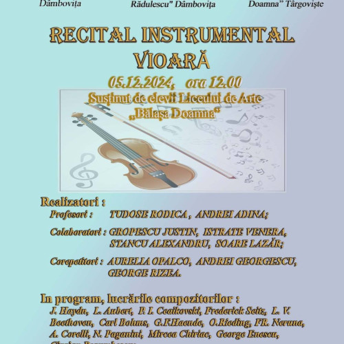 Recital instrumental la vioară la Liceul de Arte "Balasa Doamna"