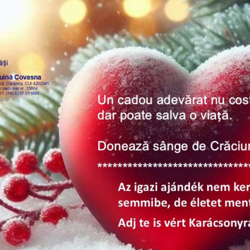 Covăsnenii sunt invitați să doneze sânge înainte de Crăciun