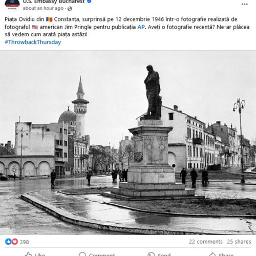 Imagini istorice din Piața Ovidiu, Constanța, dezvăluite de Ambasada SUA