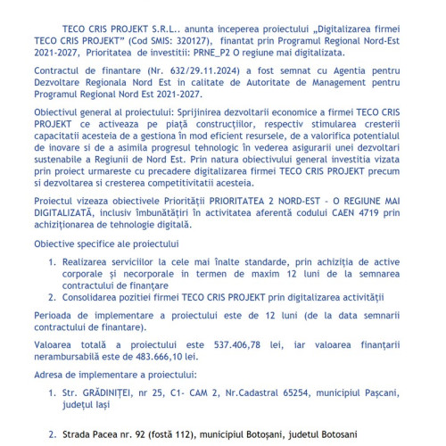 Digitalizarea firmei TECO CRIS PROJEKT a început oficial