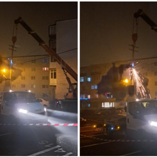 Intervenție de urgență în cartierul Mănăștur, Cluj-Napoca, pentru a îndepărta un stâlp de iluminat periculos