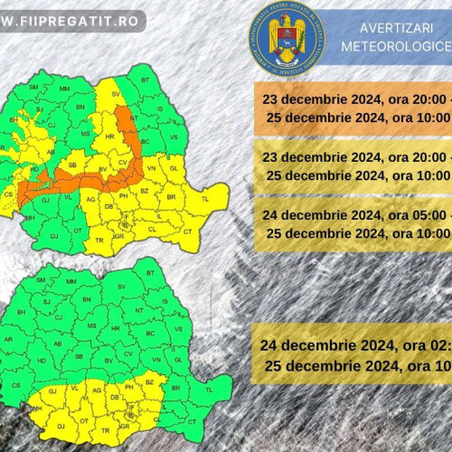 Avertizări meteorologice pentru județul Dâmbovița până pe 25 decembrie