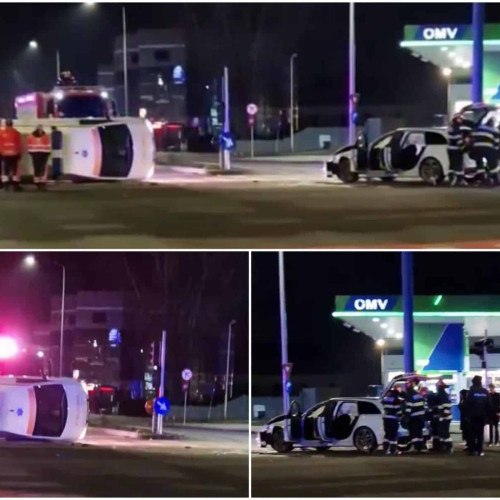 Accident de circulație în Alba Iulia: o ambulanță s-a răsturnat