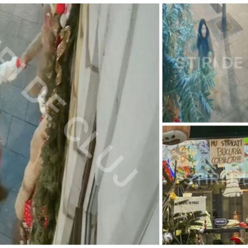 Hoți în centrul Clujului: Distrugerea decorurilor de sărbători la o shaormerie