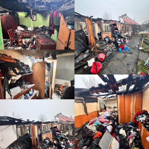 Incendiu devastator în noaptea de Revelion, o familie din satul Roșia rămâne fără casă